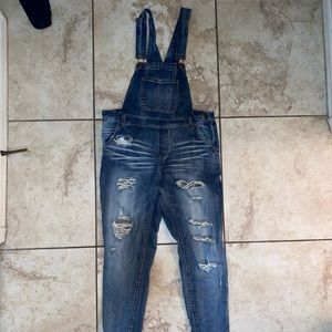 Distressed Overall Jeans